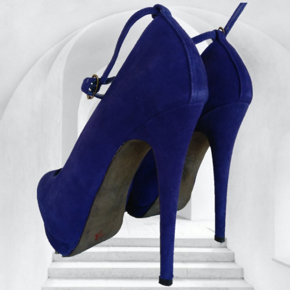 STEVE MADDEN 7.5 M VIOLET BLUE PURPLE SUEDE LEATHER PLATFORM STILETTO HEELS - Picture 6 of 17